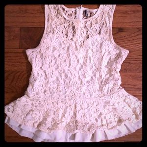 HUGE SALE🎉Cream lace peplum top! See through back